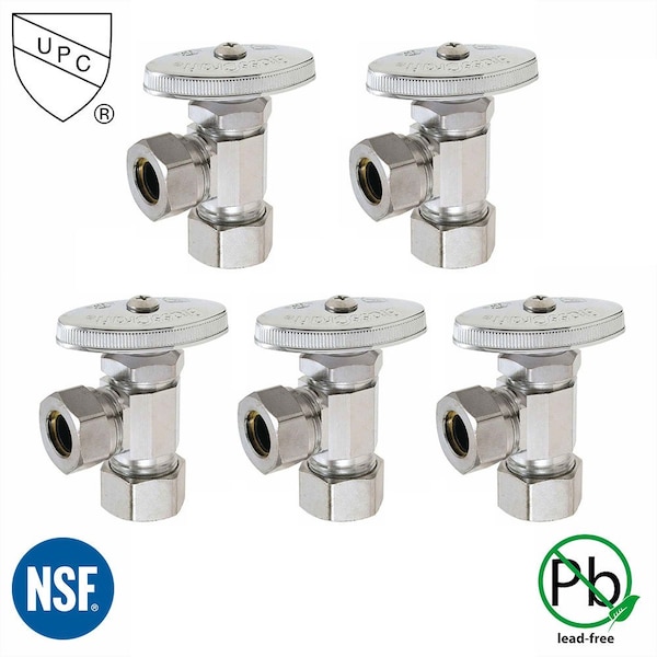 Thrifco Plumbing 5/8 Inch Comp x 1/2 Inch Slip Joint Multi Turn Brass Angle Stop 9405464 - main